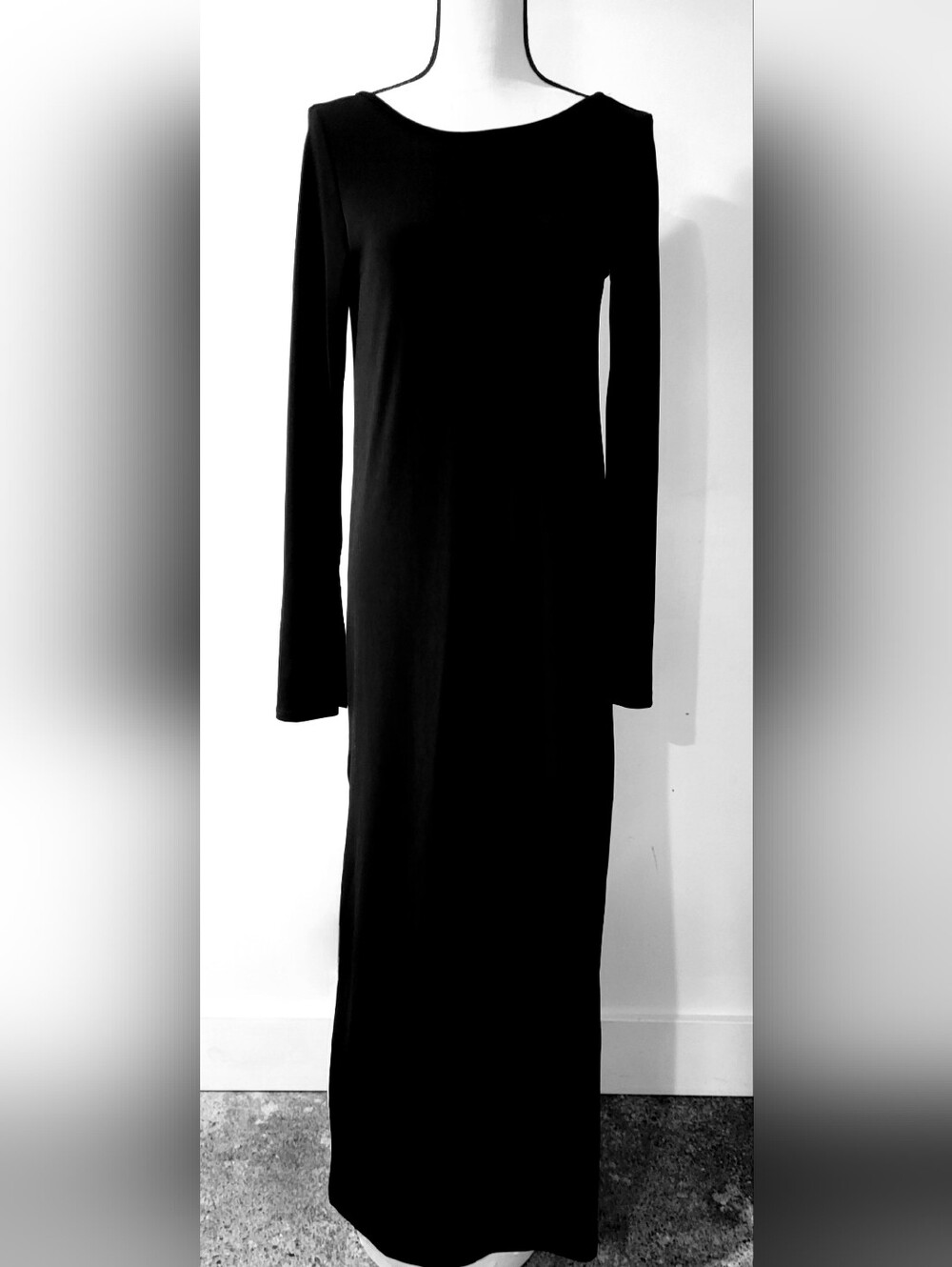 silence + noise Black Long Sleeve Maxi Dress Open Plunging Back